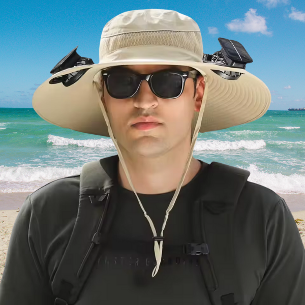 Fishing Hat with Solar-Powered Fan