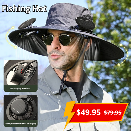 Fishing Hat with Solar-Powered Fan